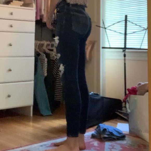 American Eagle Ripped Skinny Jeans, Dark Wash - Picture 2 of 4